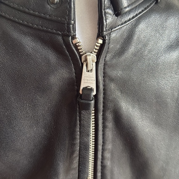 All Saints Cora Leather Snap Back Collar Jacket - Picture 4 of 8